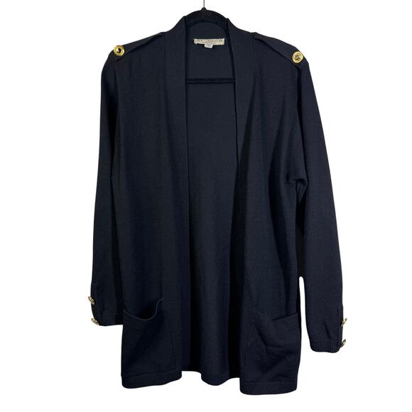ST. JOHN SEPARATES Cardigan Small Santana Knit Open Front Epaulettes Pockets - Picture 1 of 11